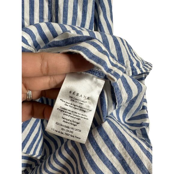 Sezane Max Shirt in Striped Blue Cotton Linen Womans 40/ US 8 - Picture 10 of 13
